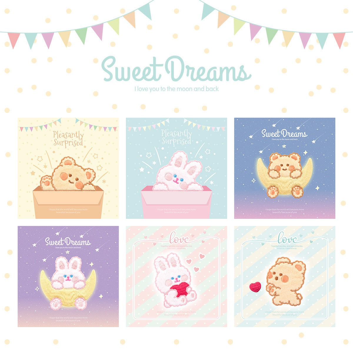 Sweet Dream Rabbit and Bear Embroidered Patches - Multiple Designs Available - CheerCove