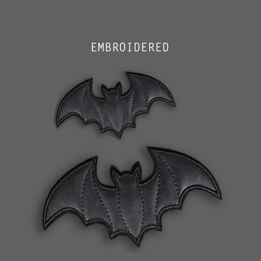 Black Faux Leather Bat Embroidered Patches - CheerCove