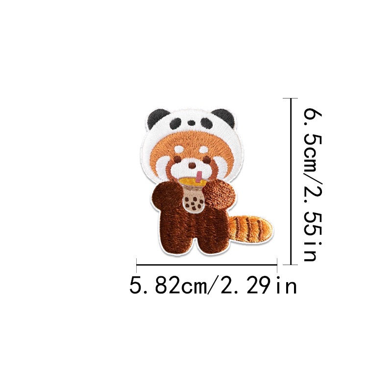 Red Panda with Boba Tea Embroidered Patches - Multiple Designs Available - CheerCove