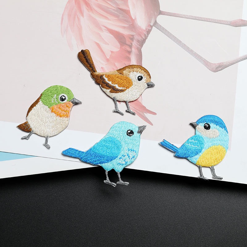 kawaii bird embroidered stick-on patches collection — ducks, penguins, flamingos, and more