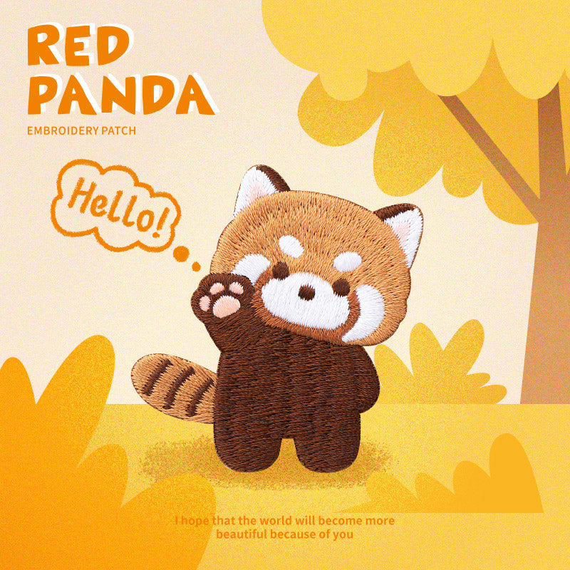 Whimsical Red Panda Art & Adventure Stick-On Embroidered Patches