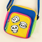 chubby panda embroidered stick-on patches on crossbody bag
