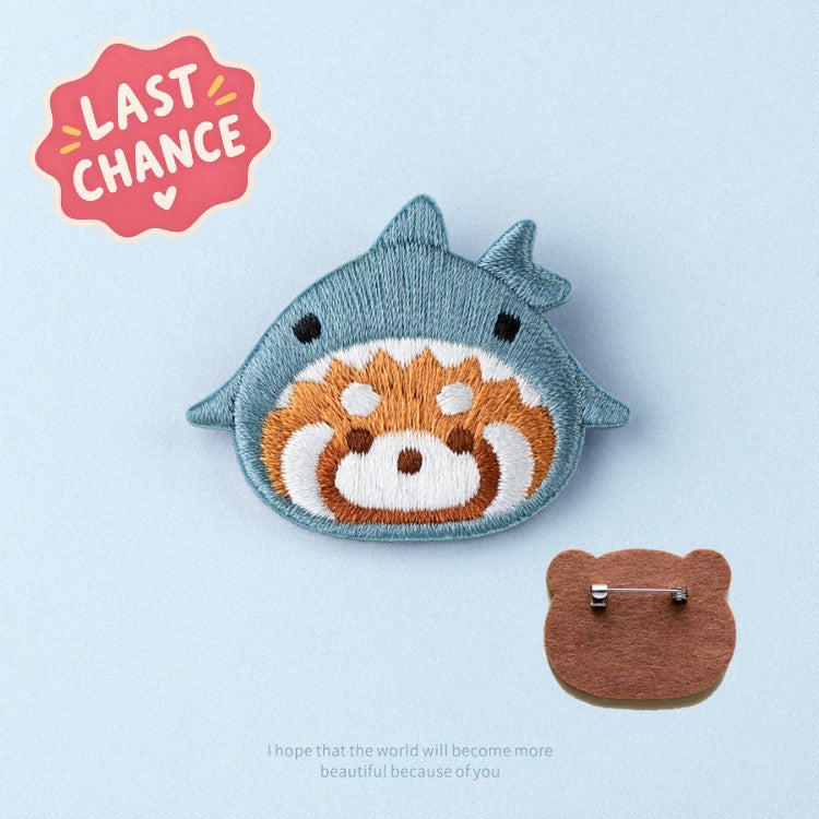 Embroidered Pins of a Cute Red Panda in a Hat
