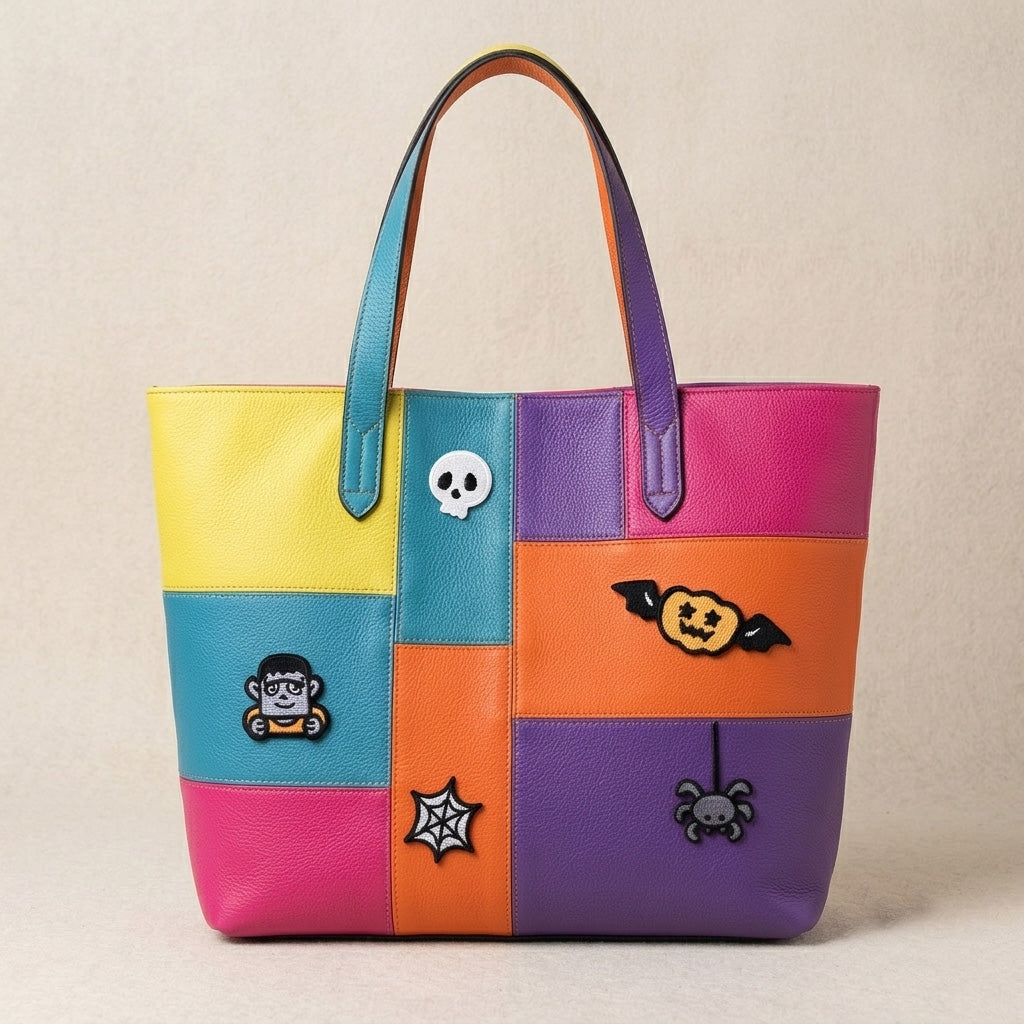 spooky cute Halloween embroidered stick-on patch on tote bag