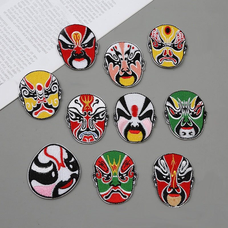 set of ten traditional Chinese Peking Opera face mask embroidered stick-on patches