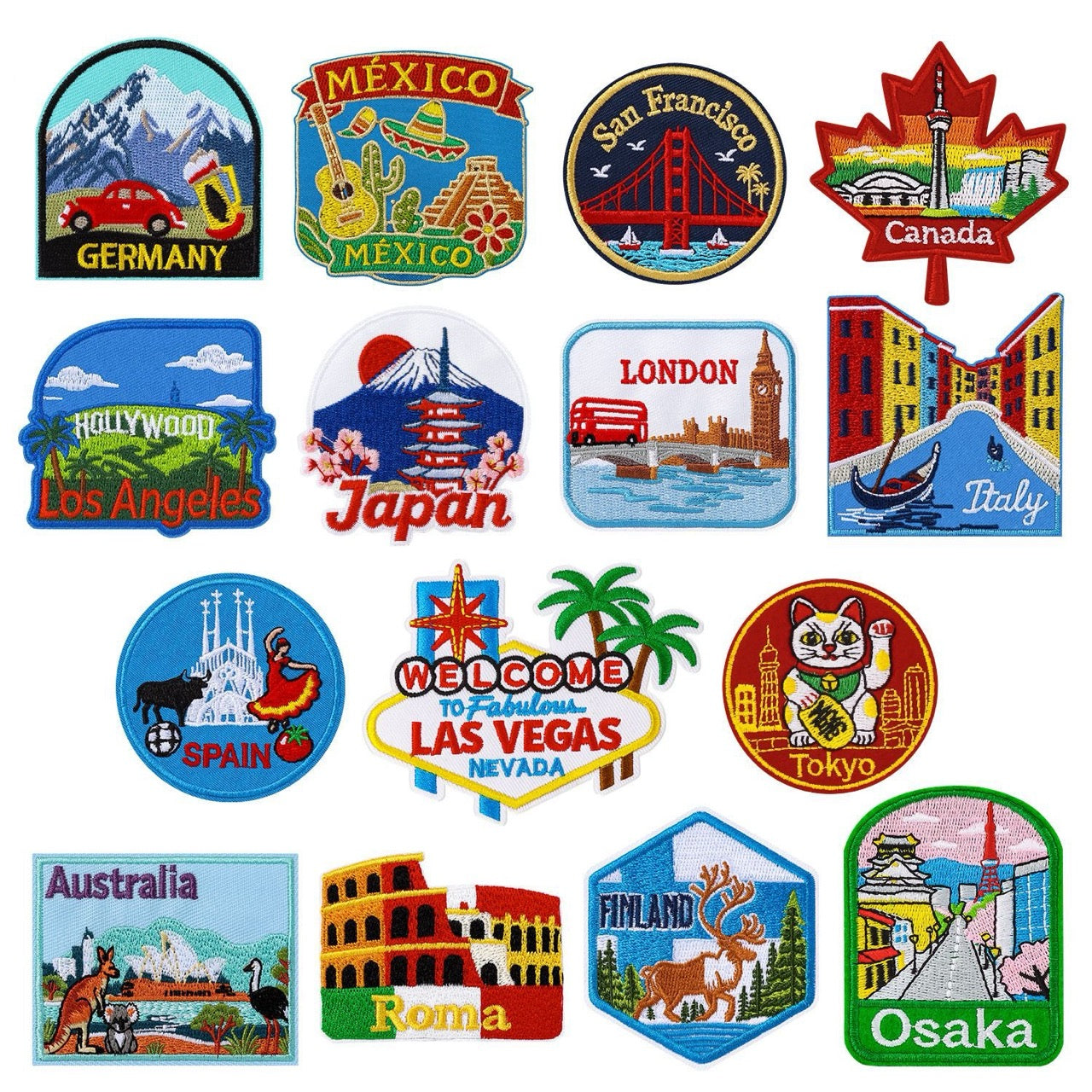 Vintage Travel & World Landmarks Patches (Iron-On)