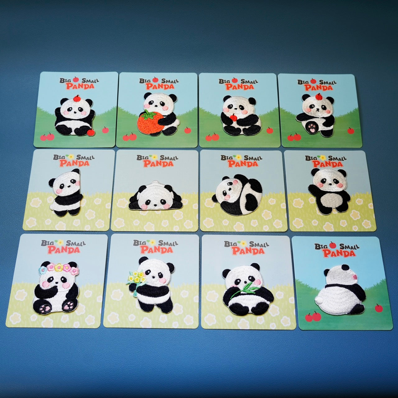 full set of 12 adorable panda embroidered patches with retail packaging