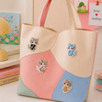 kawaii cat cheongsam embroidered stick-on patch on a canvas tote bag