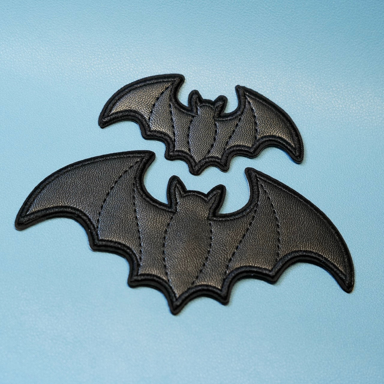 Black Faux Leather Bat & Cross Patches(Stick-On) - CheerCove