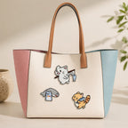 cute fishing cat embroidered stick-on patches on canvas tote bag