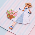 Flower Basket Girl Patches (Iron-On)