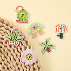 set of six abstract groovy plant and flower embroidered stick-on patches