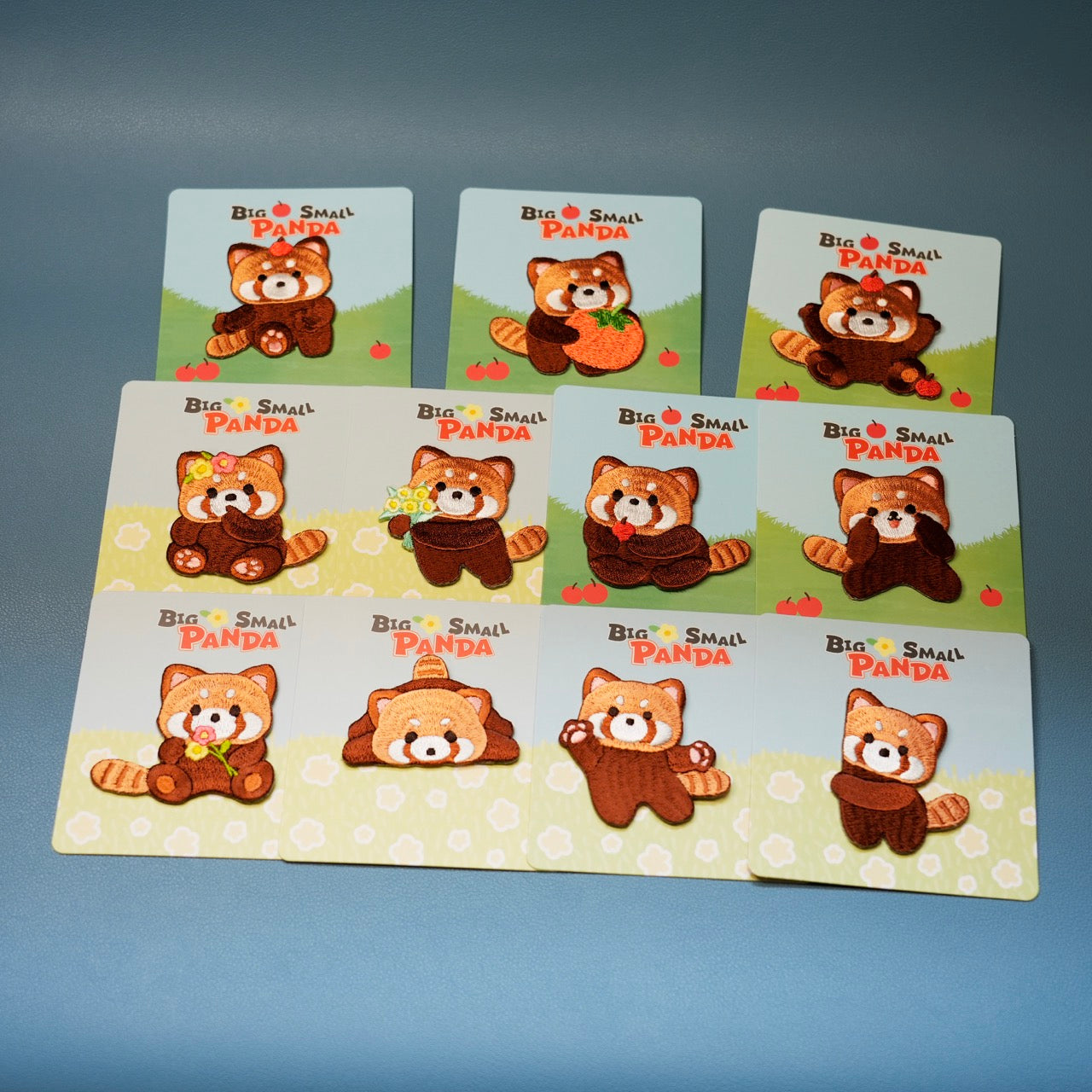 set of 11 red panda embroidered patches with retail packaging