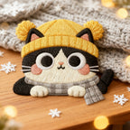 tuxedo twin-pom beanie kitten embroidered stick-on patch poster
