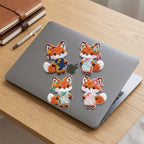 kawaii chinoiserie fox embroidered patches on laptop