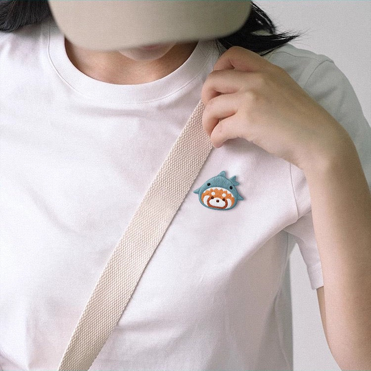 Embroidered Pins of a Cute Red Panda in a Hat