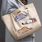 lazy cat embroidered stick-on patches on tote bag