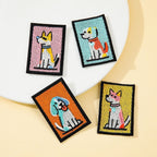 pointy ear akita patchwork hound mottled puppy and pink silhouette dog retro pop art stick-on embroidered patches on table