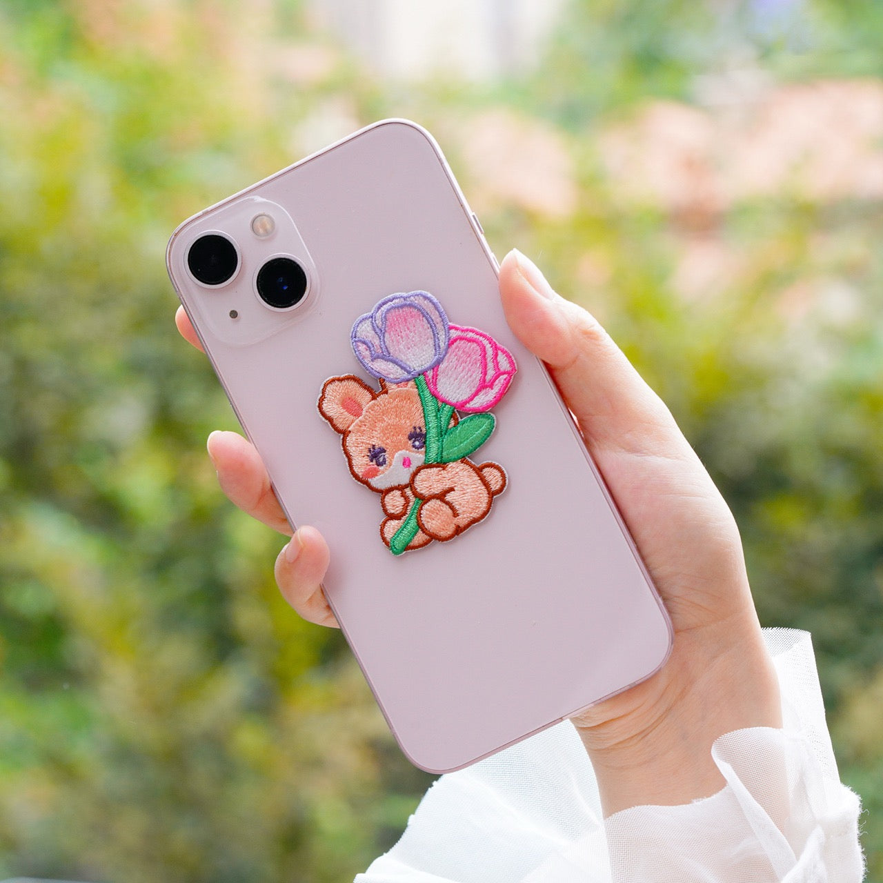 alice rabbit embroidered patch on phone case