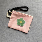 pastel macaron flower embroidered stick-on patch on a canvas card holder