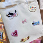 funny dachshund fashion show stick-on embroidered patch on eco tote bag