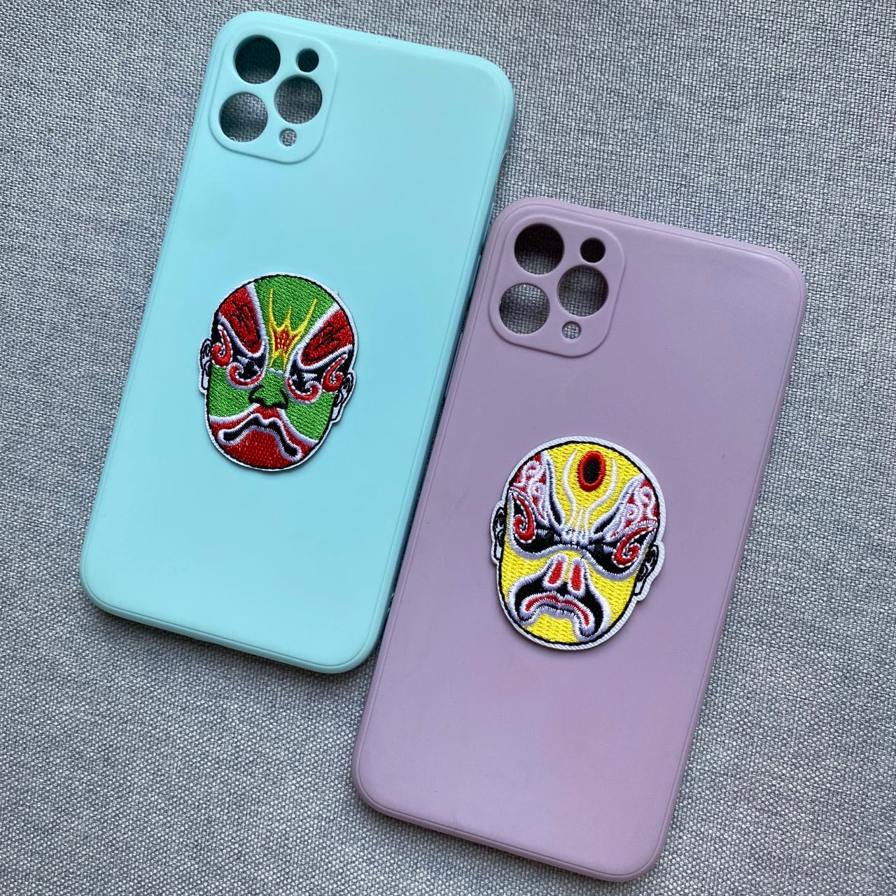 traditional Chinese Peking Opera mask embroidered patches on phone case
