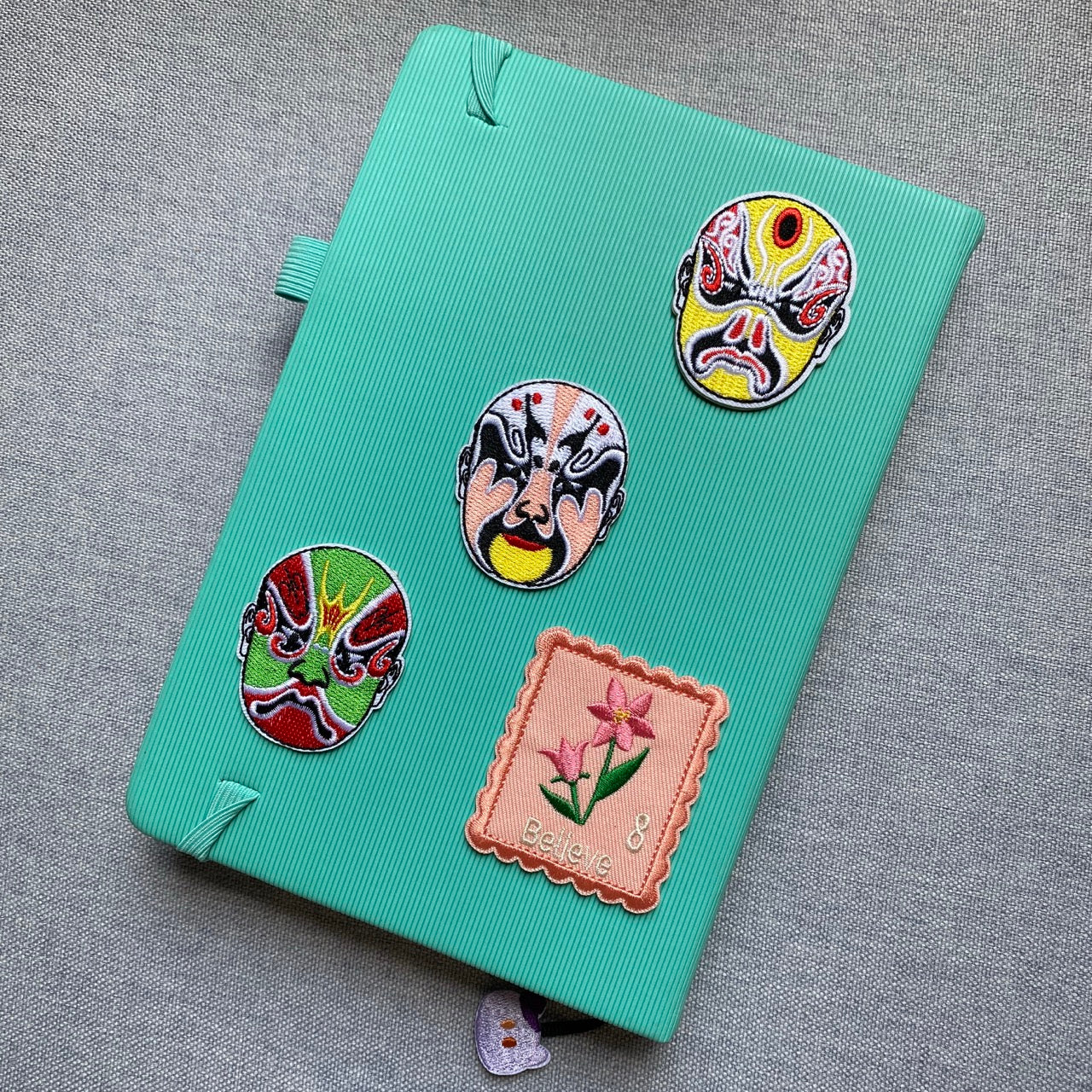 traditional Chinese Peking Opera mask embroidered patches on journal