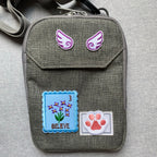 floral postage stamp embroidered patches on bag