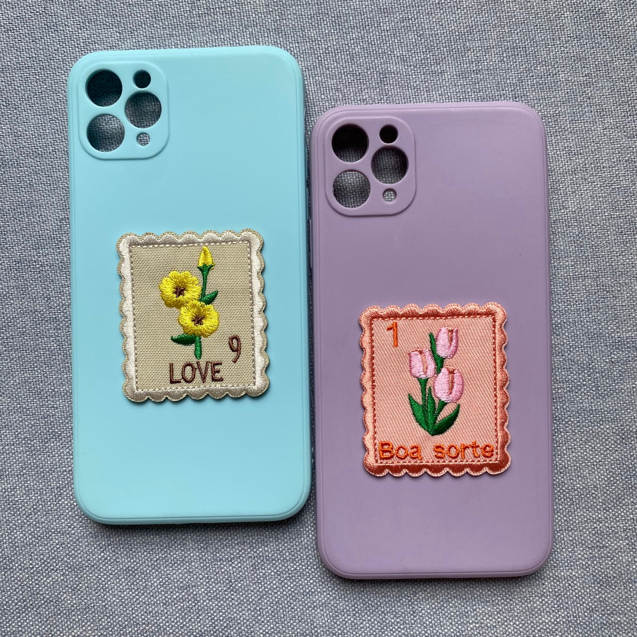floral postage stamp embroidered patches on phone case