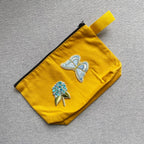 cottagecore floral embroidered stick-on patch on canvas makeup pouch