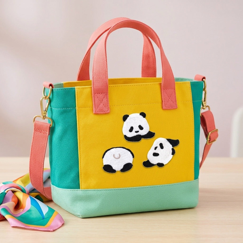 baby panda stick-on embroidered patch on crossbody bag