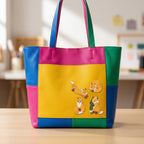 kawaii fox embroidered stick-on patch on tote bag