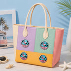 tropical flamingo embroidered stick-on patch on canvas tote bag