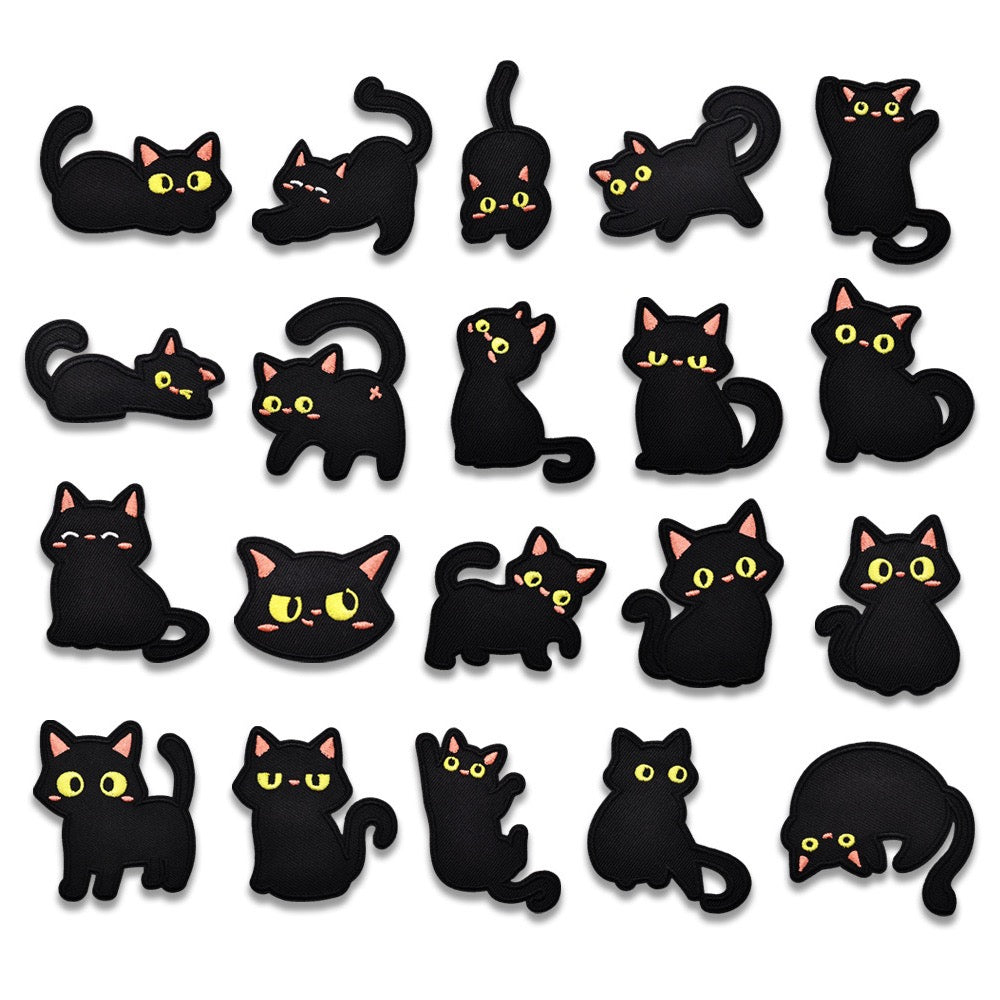 set of twenty whimsical void cat embroidered stick-on patches