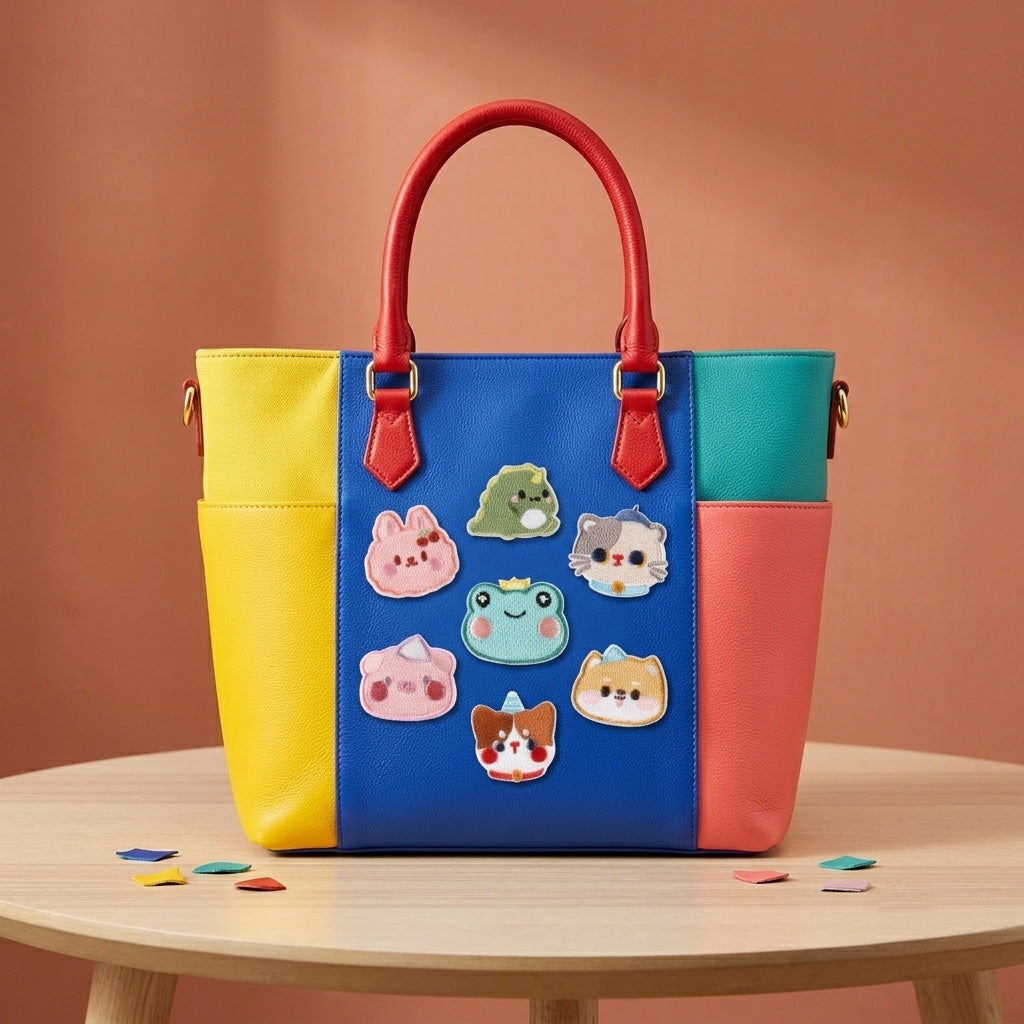 kawaii cute animal embroidered stick-on patch on handbag
