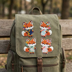 kawaii chinoiserie fox embroidered patches on backpack