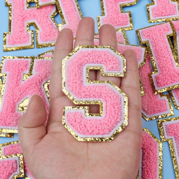 6-Color Suede Gold Trim Alphabet Patches (Iron-On)