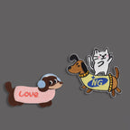 two love and cat dachshund embroidered stick-on patches complete set