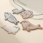 set of five fluffy harp seal kawaii embroidered stick-on patches