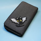 large winged bat kitten embroidered patch sticker on a wallet