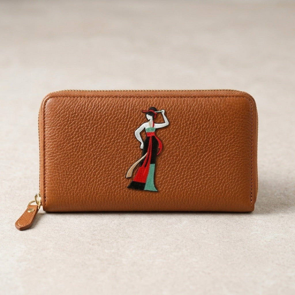 ancient chinese hanfu goddess embroidered stick-on patch on a wallet