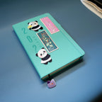 panda stick-on patch decorating a notebook cover