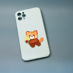 red panda embroidered patch sticker on a phone case