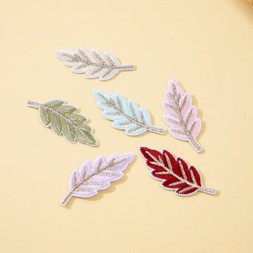 six mini leaf embroidered stick-on patches complete set all colors