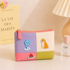 shiba and watermelon fan embroidered stick-on patches on makeup pouch