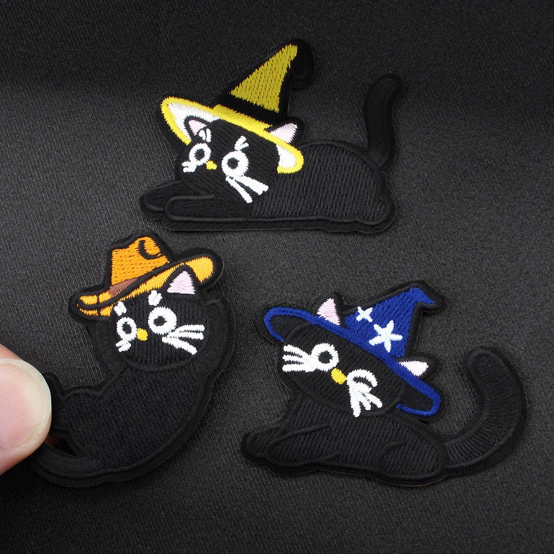 Hooded Black Cat Patches (Stick-On) - CheerCove