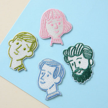 minimalist line art portrait embroidered stick-on patches full collection display