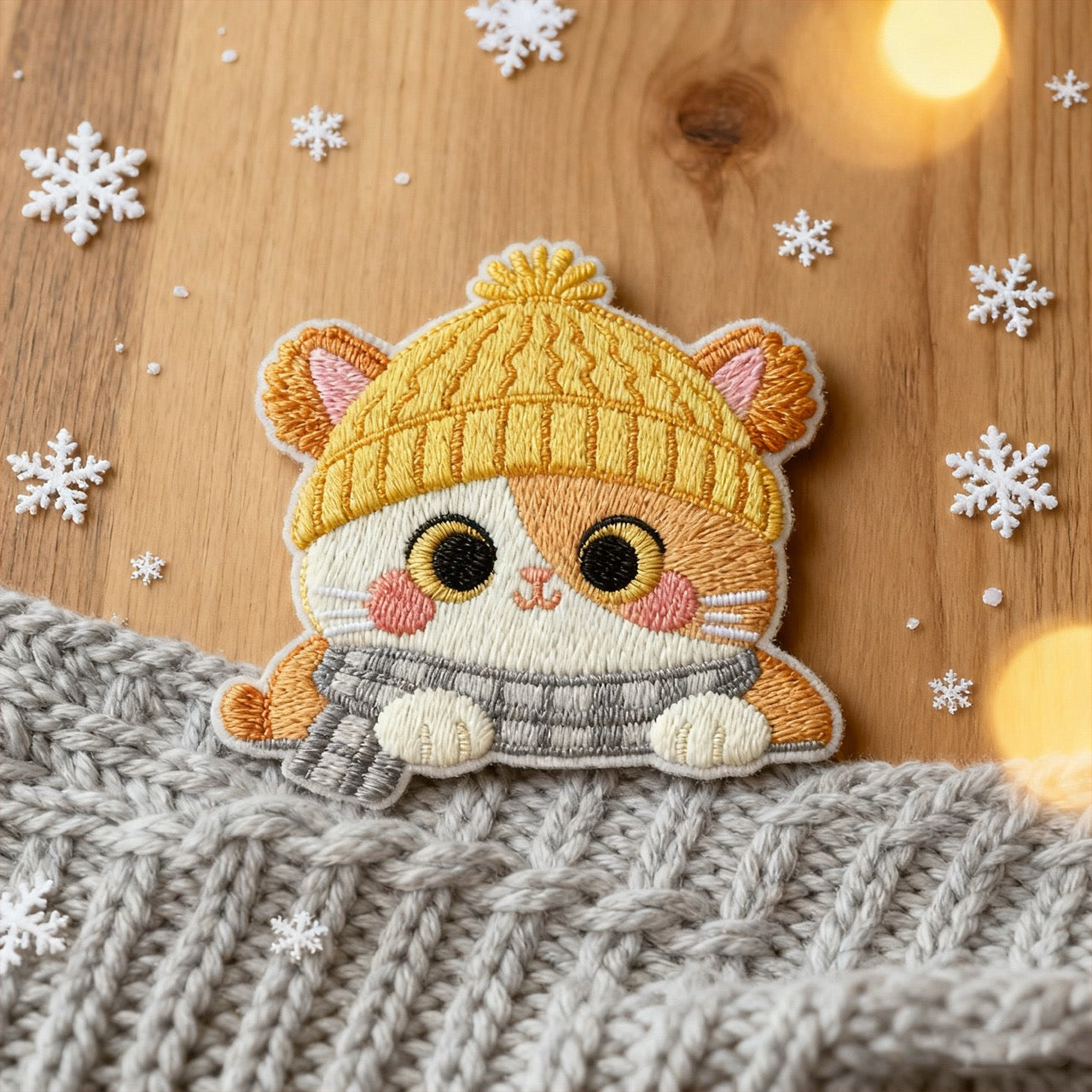 Joyful Scarf-Wearing Kitten Patches (Stick-On)