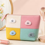 fluffy moody cloud embroidered stick-on patch on makeup pouch