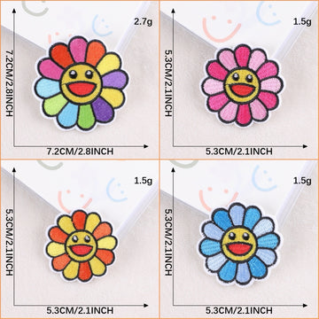 set of four rainbow smiley flower embroidered stick-on patches